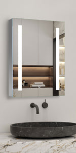 Badezimmerspiegelschrank 70x50 cm LED Spiegelschrank Touch Schalter, Beschlagfrei, Kaltweiß Rasiersteckdose, Aluminium