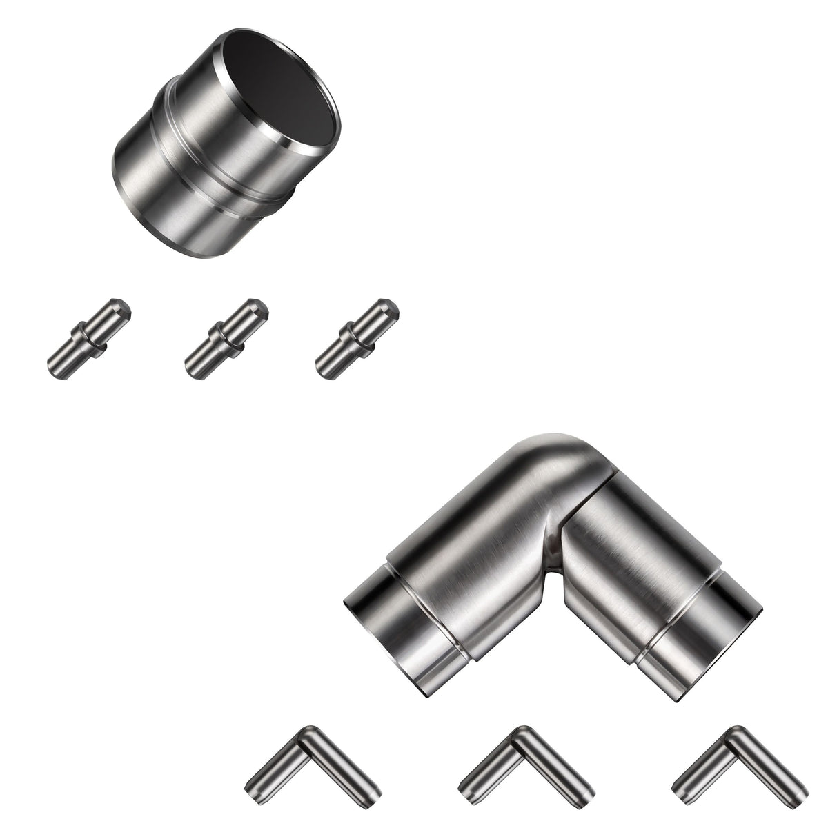 Geländerverbinder-Set 304 Edelstahl V2A für gerade & verstellbare Winkelverbindung von 3-Querstreben-Geländerabschnitten