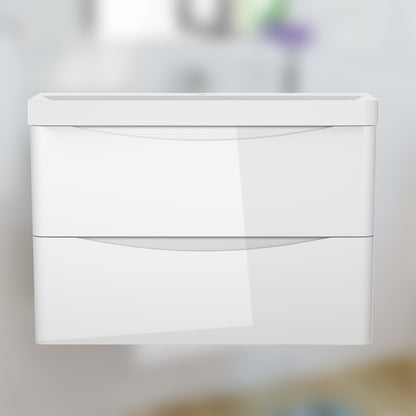 Waschtisch mit Unterschrank Hochglanz Weiß Badmöbel Waschbecken 80 cm