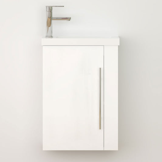 Waschtisch 45 cm Waschbecken mit Unterschrank Gäste WC Badmöbel Set klein Loft Hochglanz Weiß