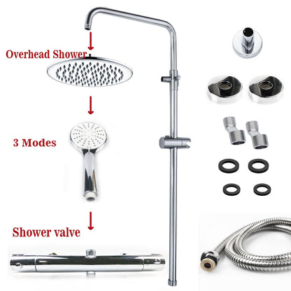 Duschsystem mit Thermostat und Handbrause Regendusche, Höhe 85-125 cm, 3 Strahlart(en), Komplett-Set, mit 360° drehenbarem Regenduschkopf und höhenverstellbar Duschstange