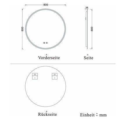 Badspiegel Badezimmerspiegel Rund Spiegel mit LED Beleuchtung Φ 80 cm