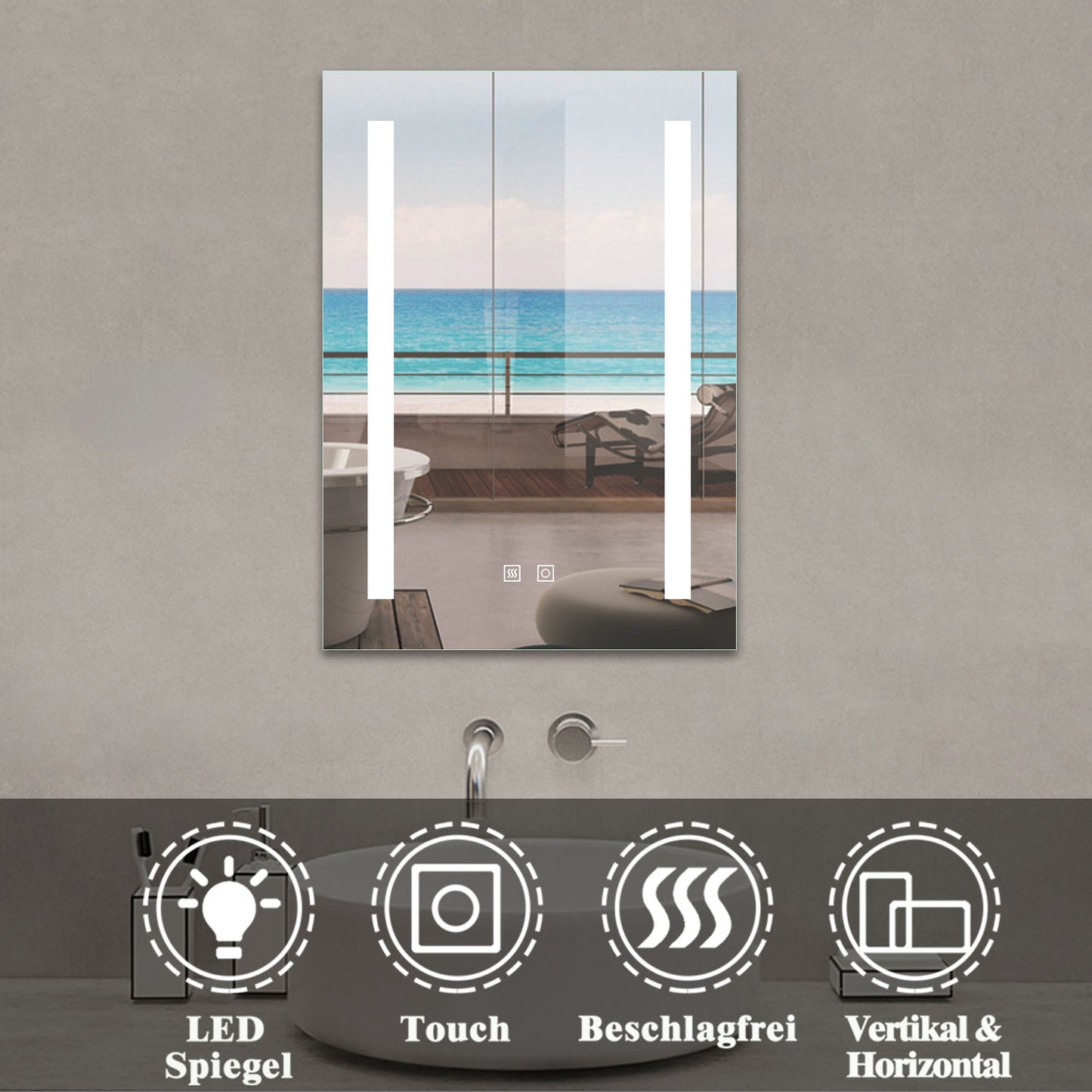 Badspiegel mit LED Beleuchtung Doppel Touch Beschlagfrei Wandspiegel beleuchtet 50x70 cm