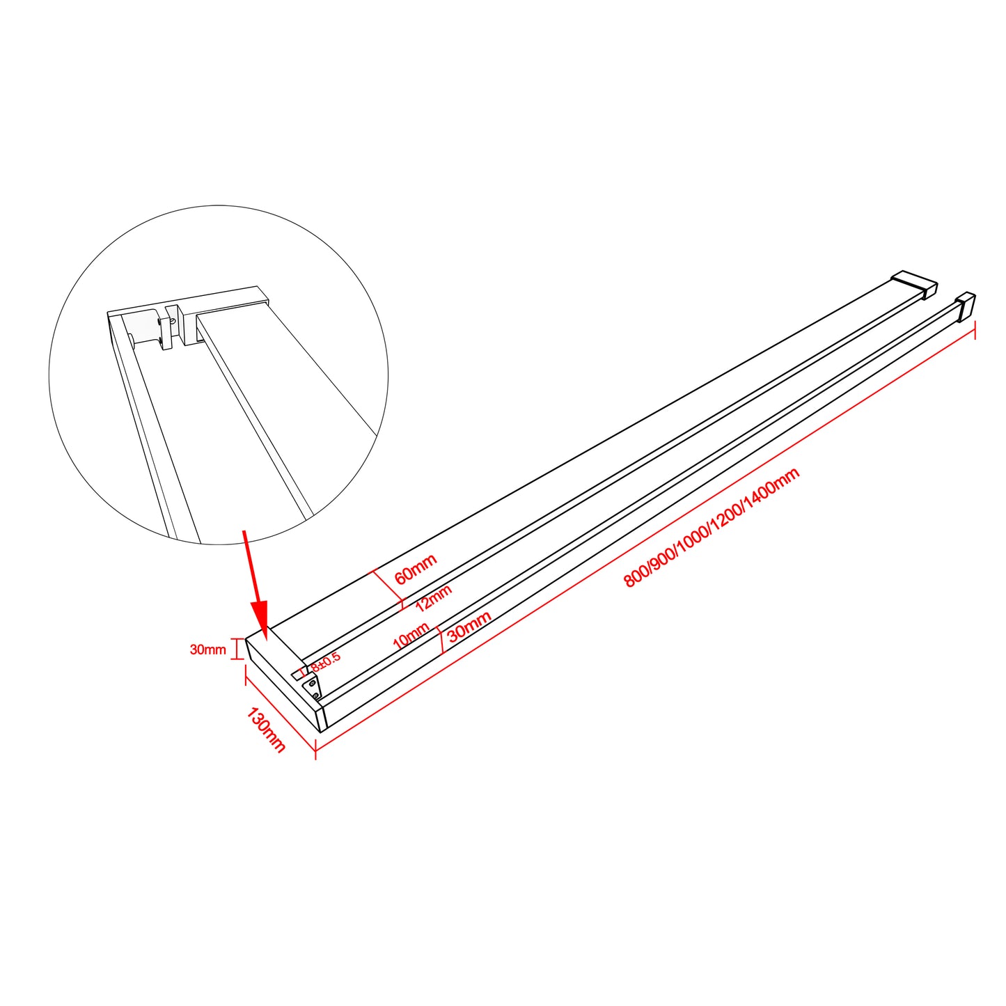 Ablage & Handtuchhalter für 8mm Walk In Glaswand