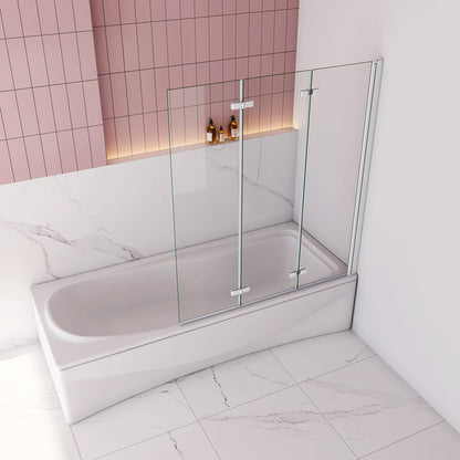 130x140 cm Badewannenaufsatz Badewannenfaltwand 3-teilig 6mm Glas Faltwand Duschwand