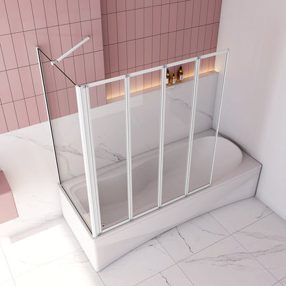 Duschabtrennung Badewannenfaltwand 4-teilig Faltwand+Seitenwand H.140 cm Glas Dusche
