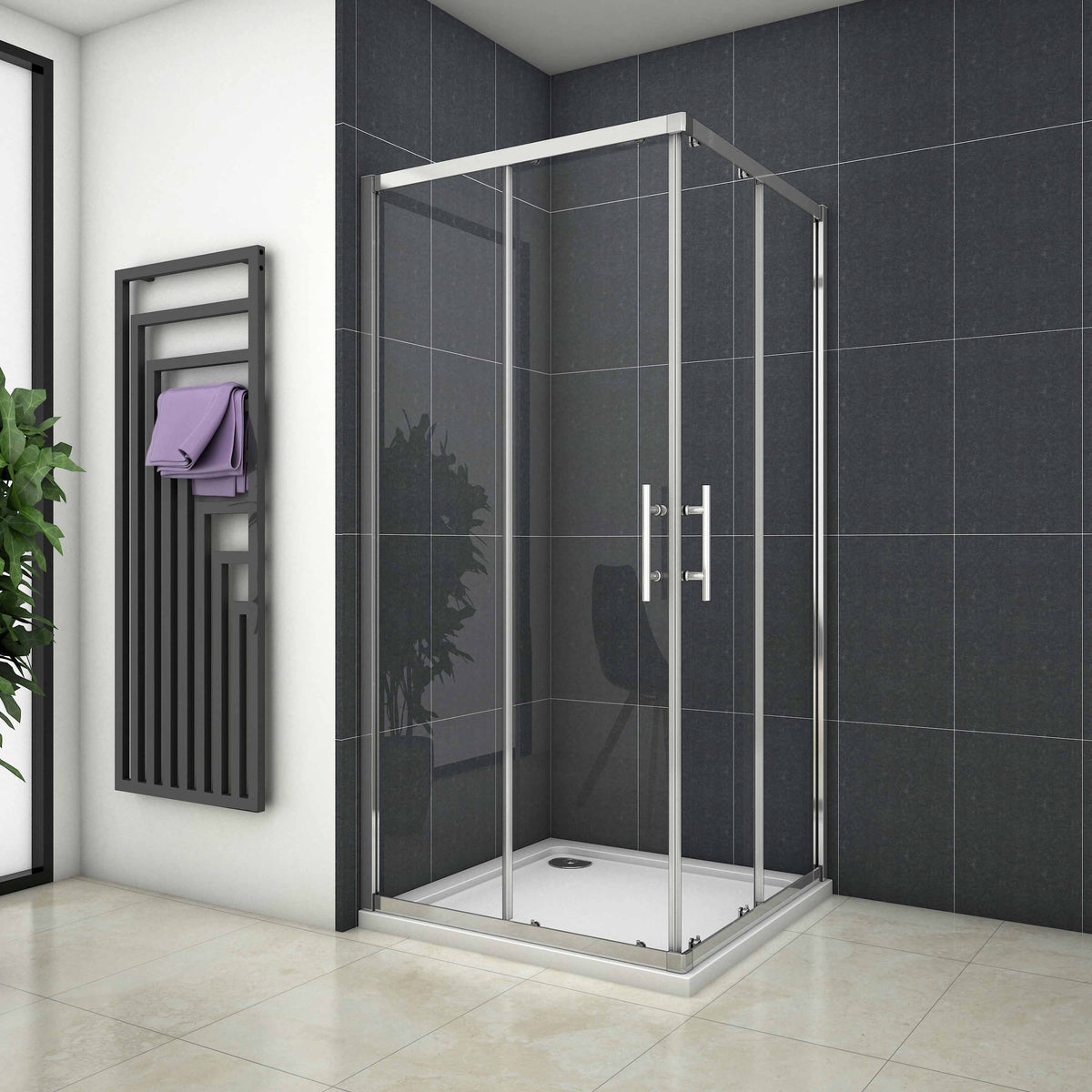 Duschkabine Eckdusche Schiebetüren Eckeinstieg 6mm NANO Glas - 80x80 x H.185 cm
