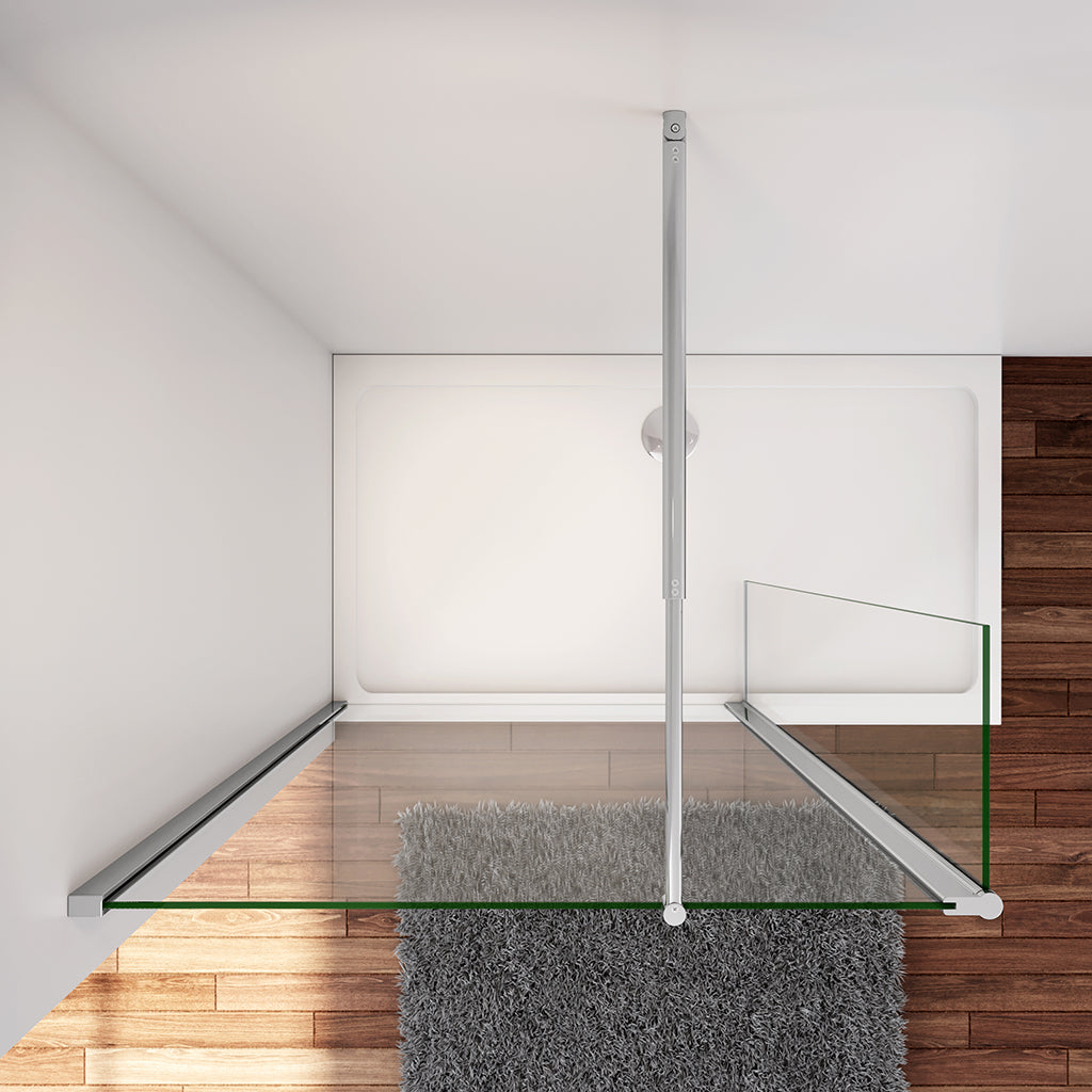 Walk In Duschtrennwand 120+40 x H.200 cm 8mm NANO Glas Aluminium Stabistange 70-120cm Duschhaus