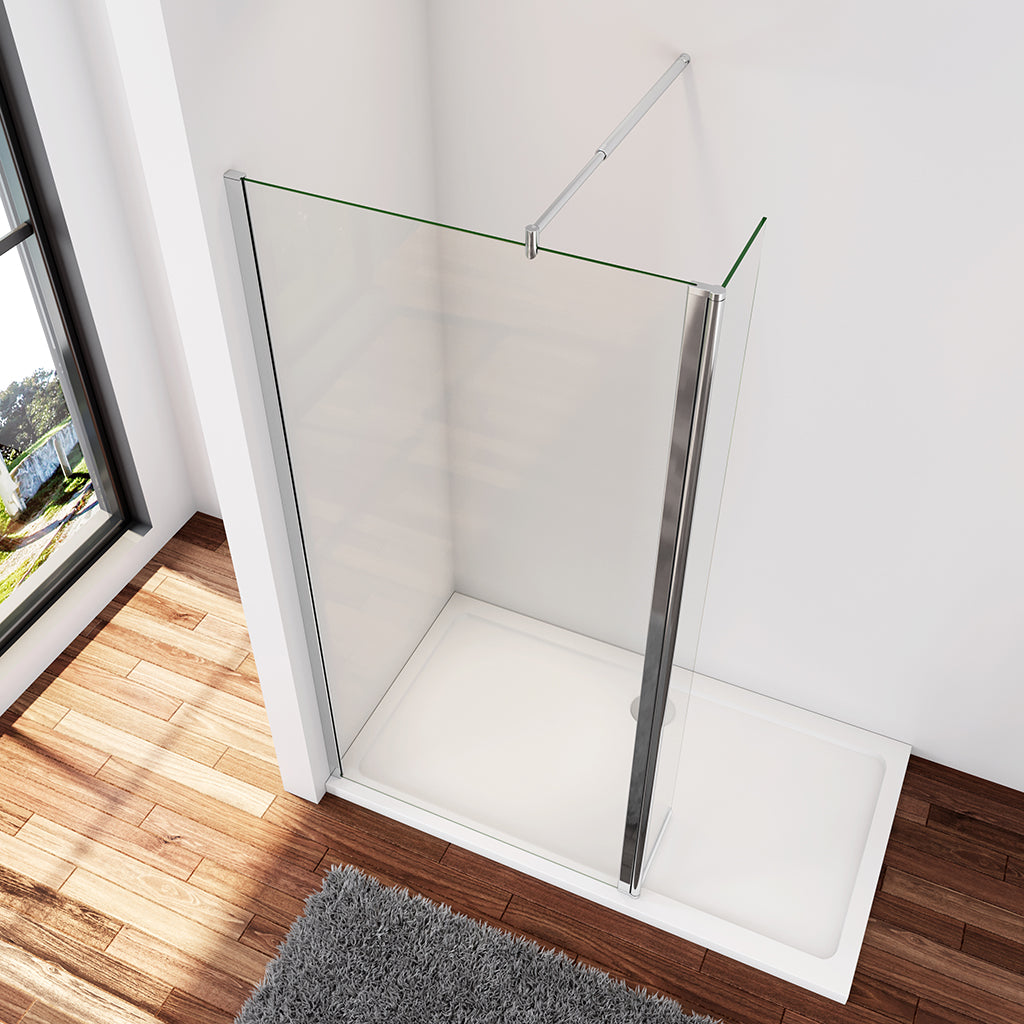 Walk In Duschwand Dusche 50+40 x H.200 cm 8mm NANO Glas Aluminium Stabistange 70-120cm Duschhaus