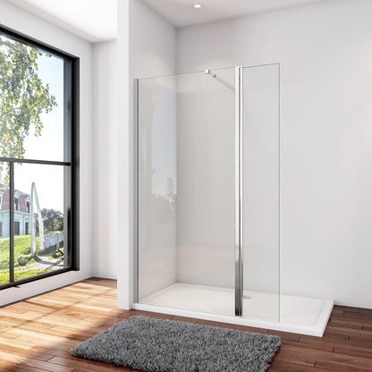 Walk In Dusche Duschwand 60+30 x H.200 cm 8mm NANO Glas Aluminium Stabistange 73-120 cm Duschhaus