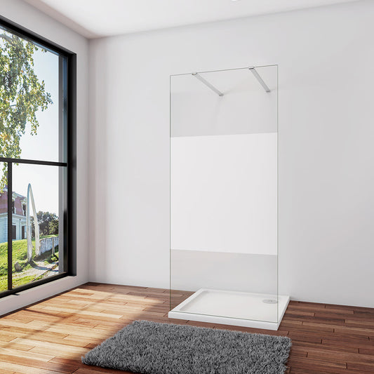 Walk In Duschwand Dusche 77.7 x 200 cm 8mm Glas mit Glasschutzfolie Stabistange 140 cm Duschwänd Duschhaus
