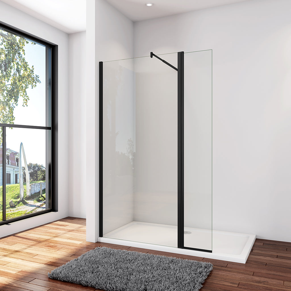 Walk In Dusche Duschwand Aluminium 85+30 x H.200 cm 8mm NANO Glas Stabistange 70-120cm Duschhaus