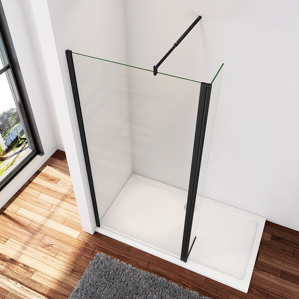 Walk In Duschtrennwand 90+30 x H.200 cm 8mm NANO Glas Aluminium Stabistange 70-120cm Duschhaus