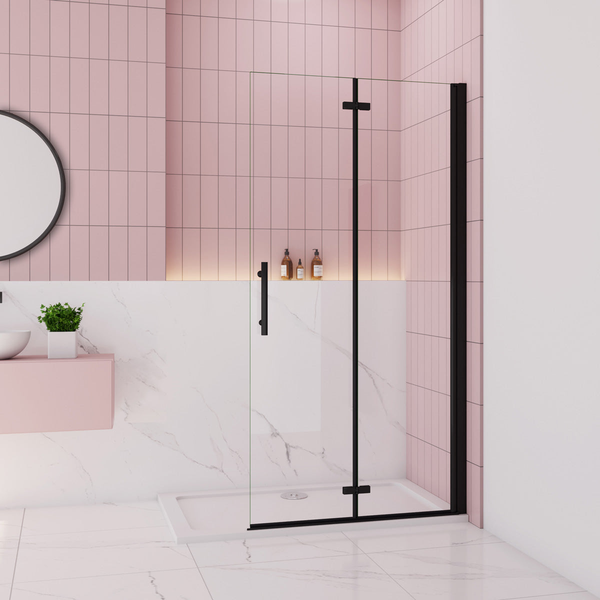 Walk in Duschtür 106 cm Höhe 195 cm schwarz Dusche Duschabtrennung Faltbar+Drehbar