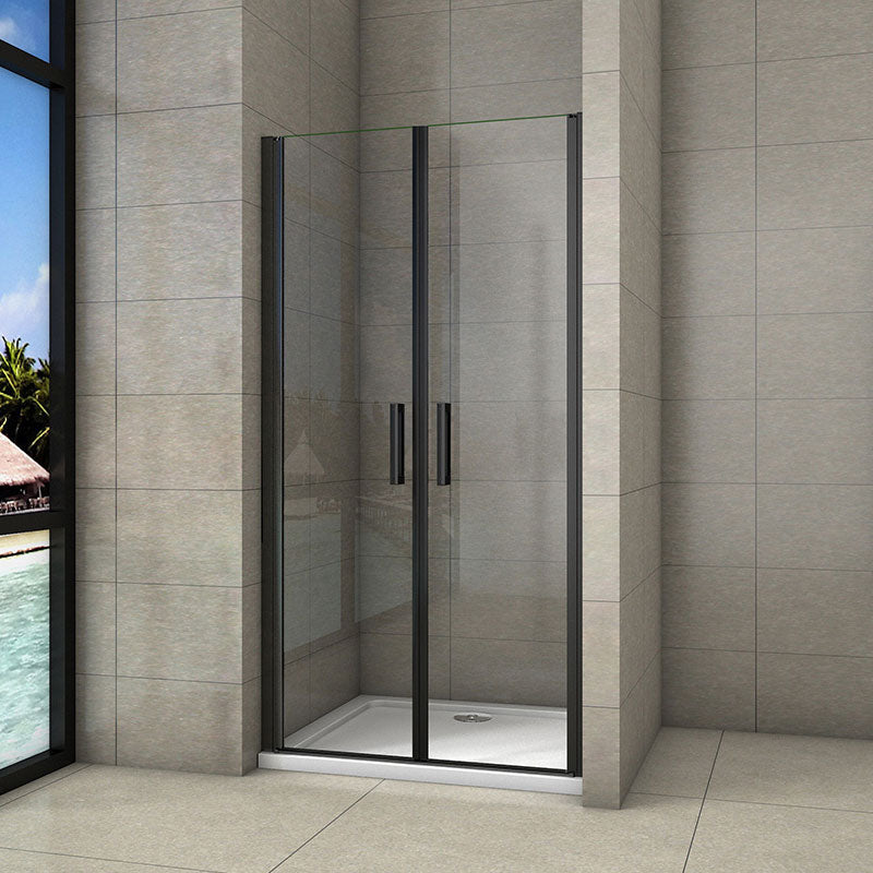 Doppel Schwingtür Dusche Duschkabine Duschabtrennung Duschtür 8mm NANO Glas Pendeltür H.200cm schwarz - L.80 cm