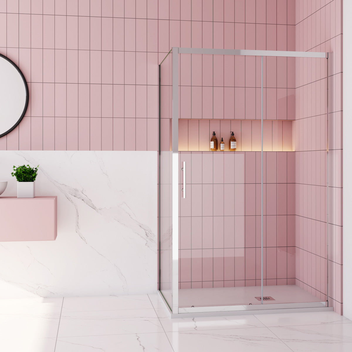 Duschtür+Seitenwand Dusche Duschabtrennung 140x90 cm Höhe 190 cm Schiebetür Duschkabine