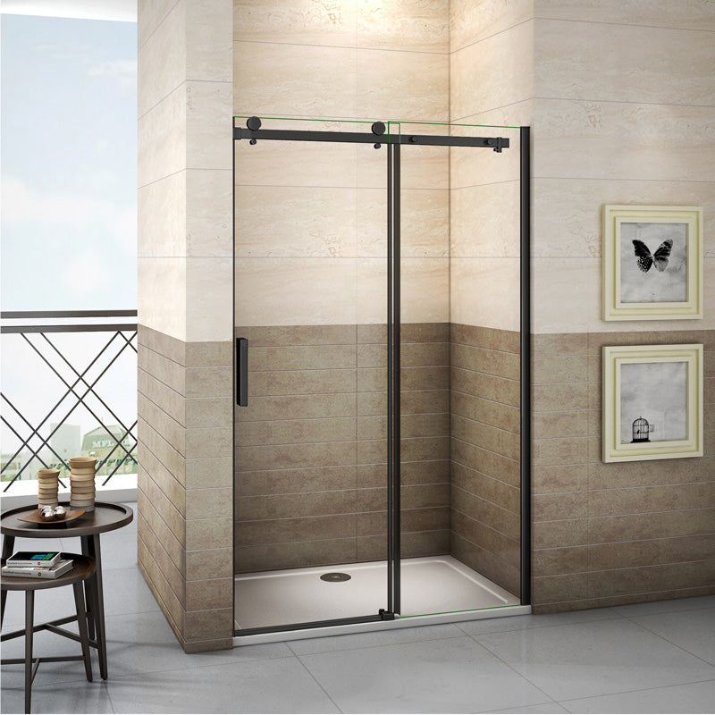 Duschkabine Schiebetür Nischentür 8mm NANO Glas H.200cm Profil in Schwarz - L.100 cm