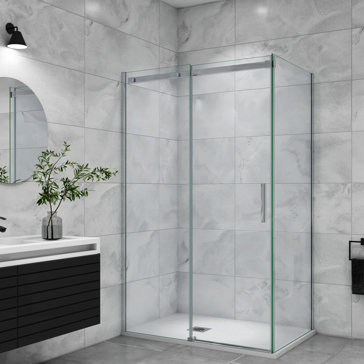 Duschabtrennung Duschkabine Duschtür+Seitenwand Schiebetür Dusche 140x100 cm Glasstärke 6mm