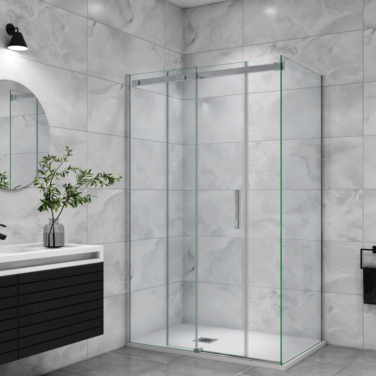 Duschtür+Seitenwand Duschkabine Dusche 160x100 cm Glasstärke 6mm Schiebetür Duschabtrennung