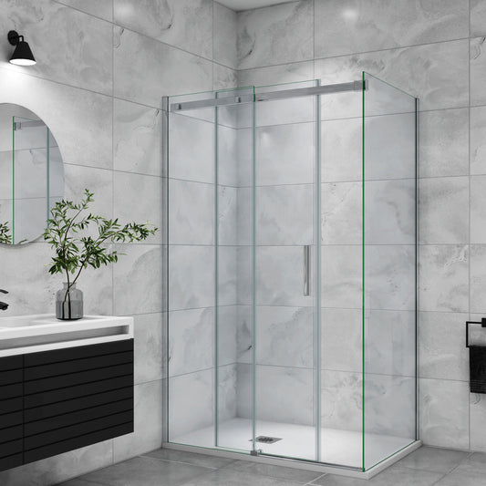 Duschabtrennung Duschtür+Seitenwand 100x80 cm Glasstärke 6mm Schiebetür Dusche Duschkabine