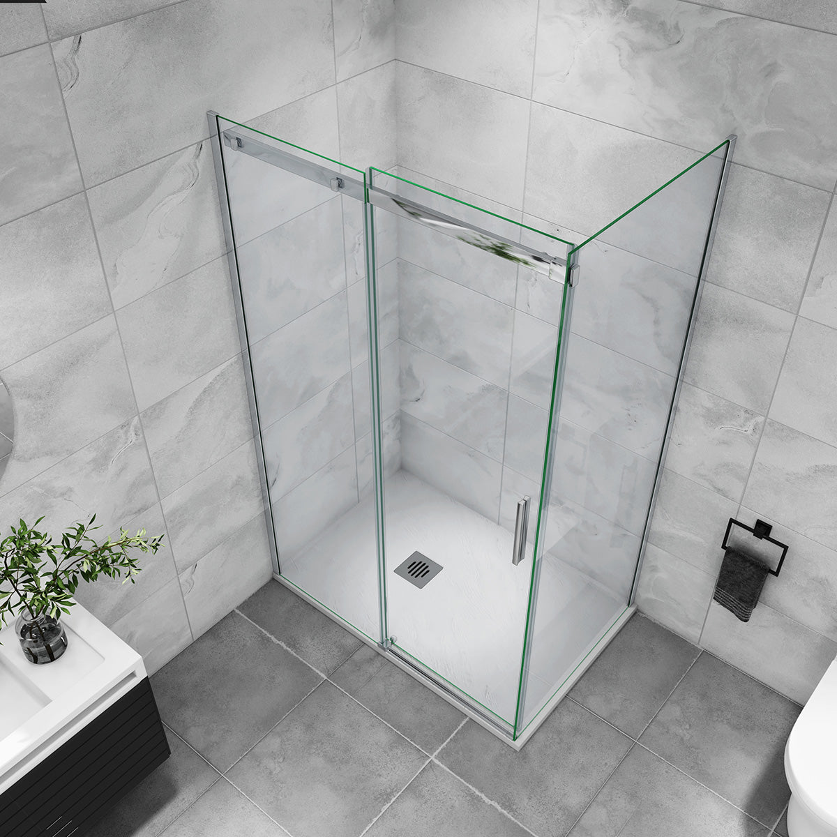 Duschabtrennung Duschkabine Duschtür+Seitenwand Schiebetür Dusche 100x80 cm Glasstärke 6mm