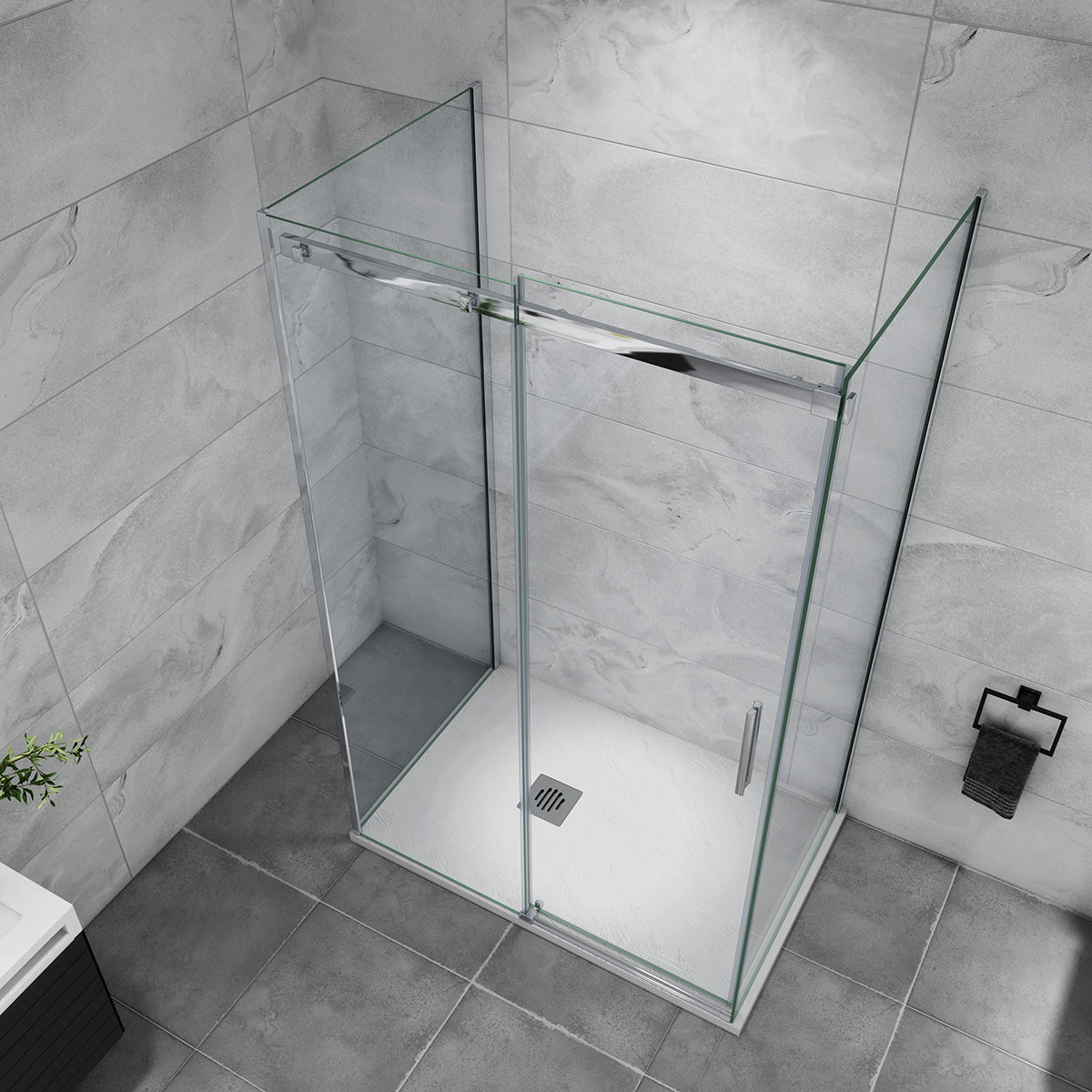 U-Form 160x90 cm Glasstärke 6mm Dusche Duschabtrennung Duschkabine Schiebetür Seitenwand