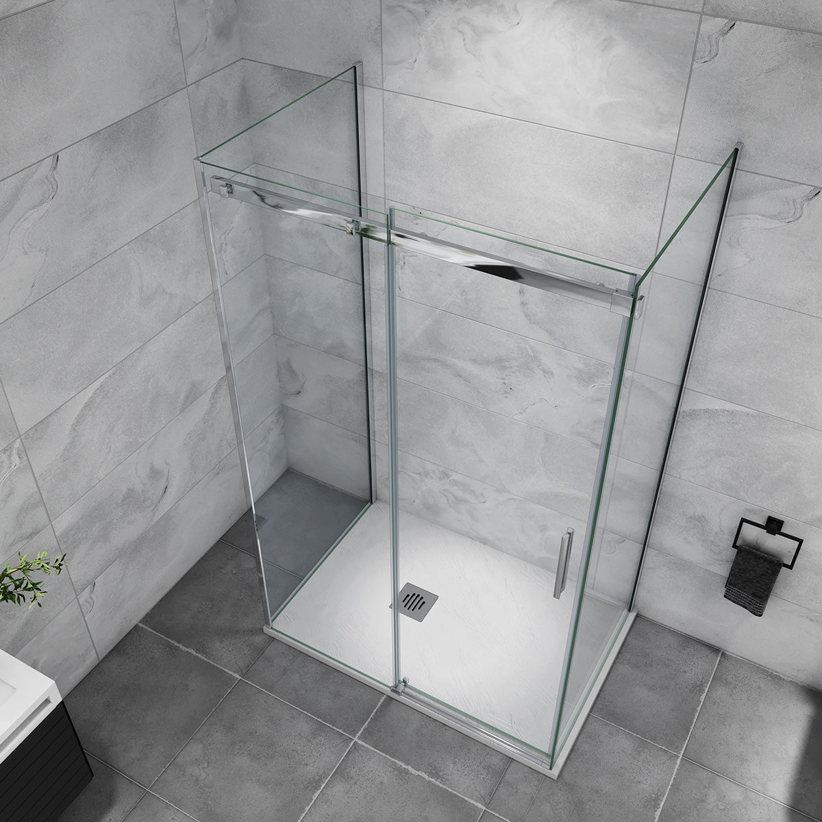 U-Form Dusche Duschabtrennung 110x80 cm Glasstärke 6mm Schiebetür Seitenwand Duschkabine