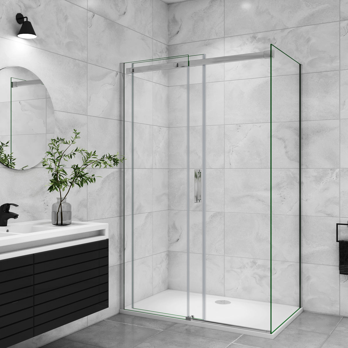 Duschabtrennung Duschkabine Duschtür+Seitenwand Schiebetür Dusche 140x100 cm Glasstärke 8mm