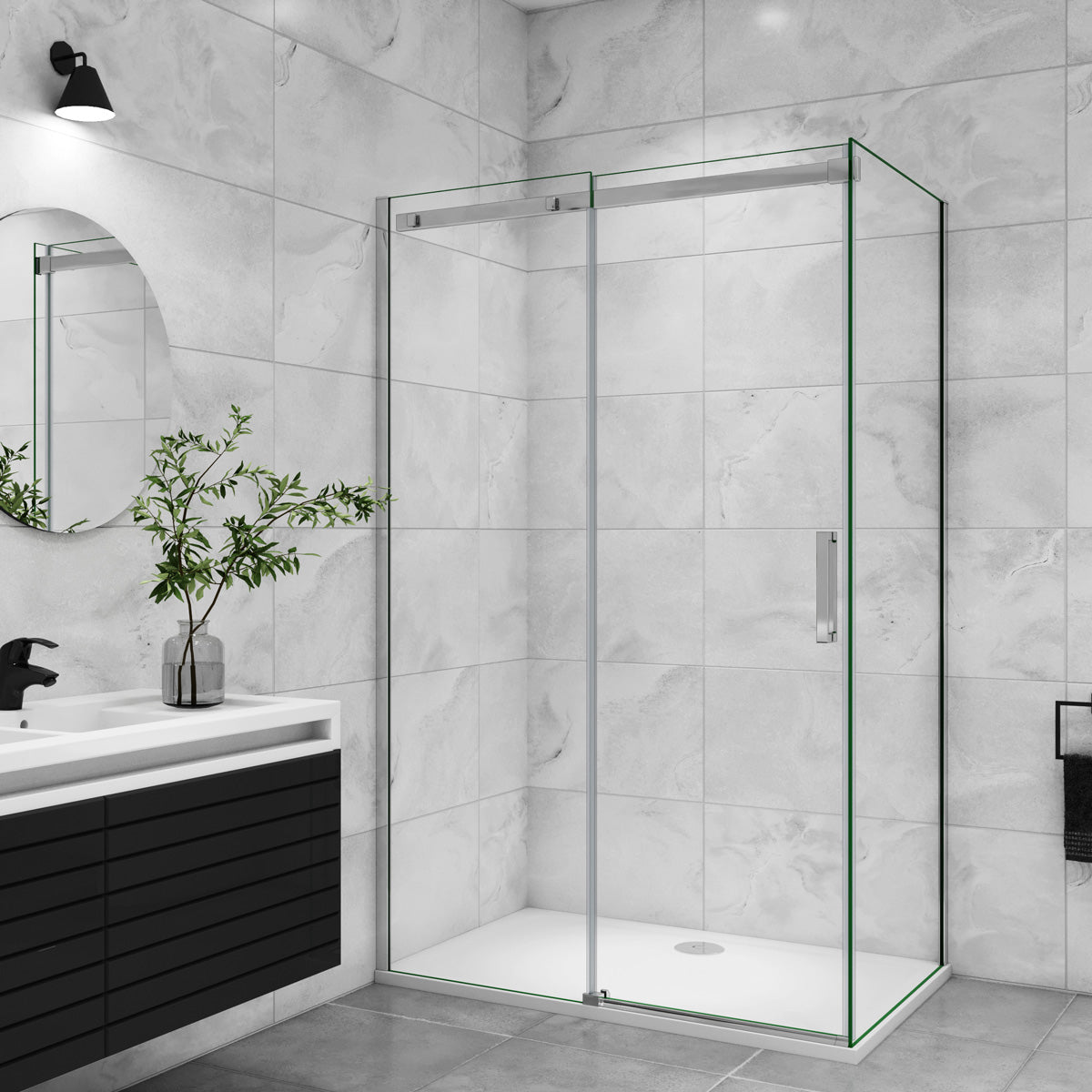 Duschtür+Seitenwand Dusche Duschabtrennung Duschkabine 160x100 cm Glasstärke 8mm Schiebetür