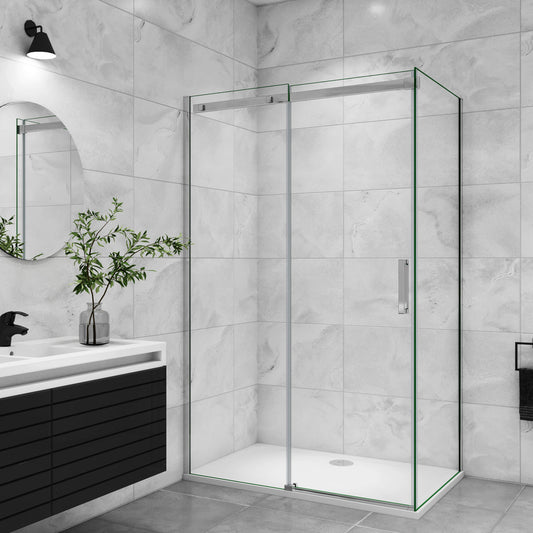 Duschtür+Seitenwand Duschkabine Dusche 110x90 cm Glasstärke 8mm Schiebetür Duschabtrennung