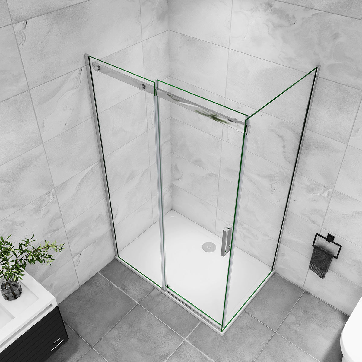 Duschtür+Seitenwand Dusche Duschabtrennung 160x100 cm Glasstärke 8mm Schiebetür Duschkabine