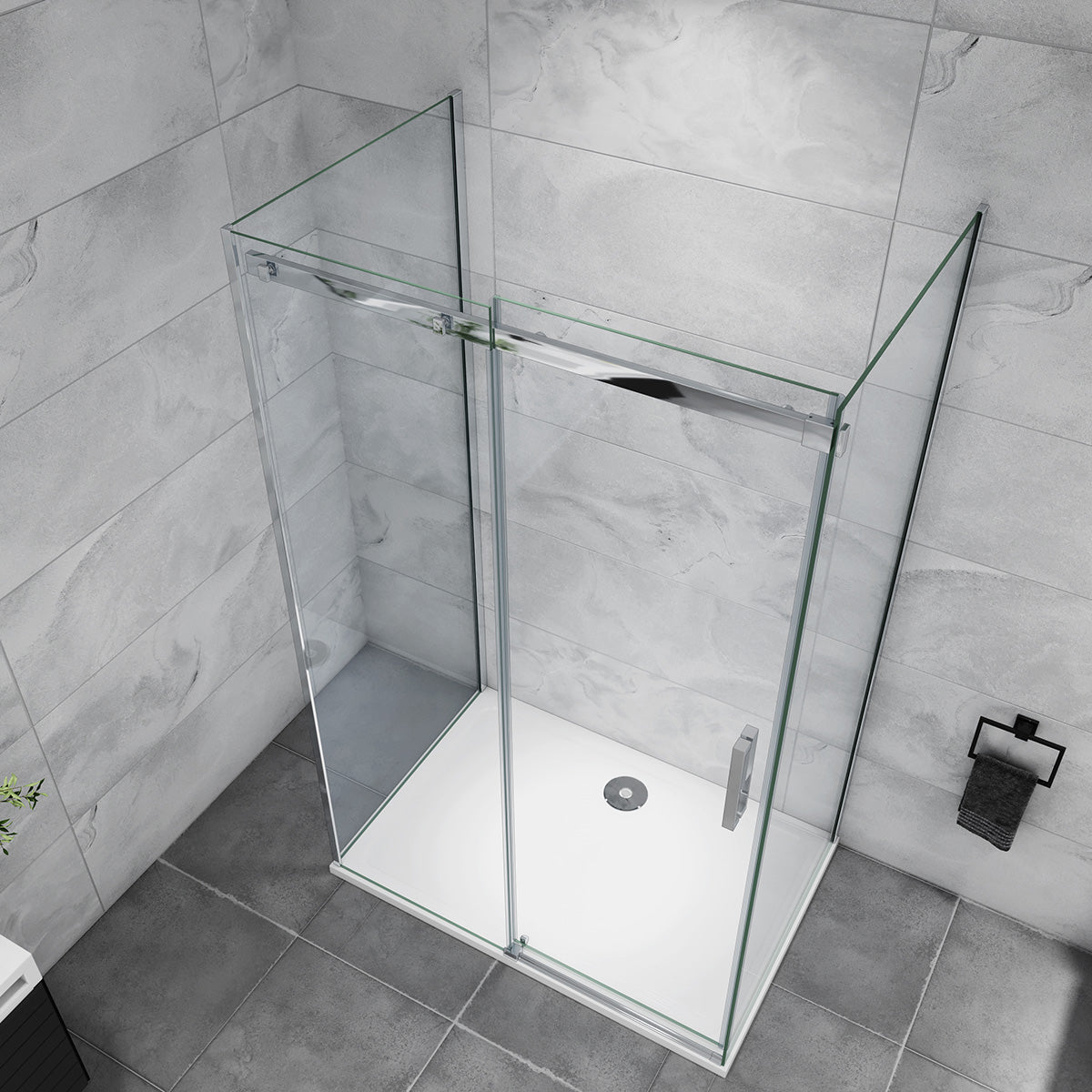 U-Form Dusche Duschabtrennung 160x90 cm Glasstärke 8mm Schiebetür Seitenwand Duschkabine