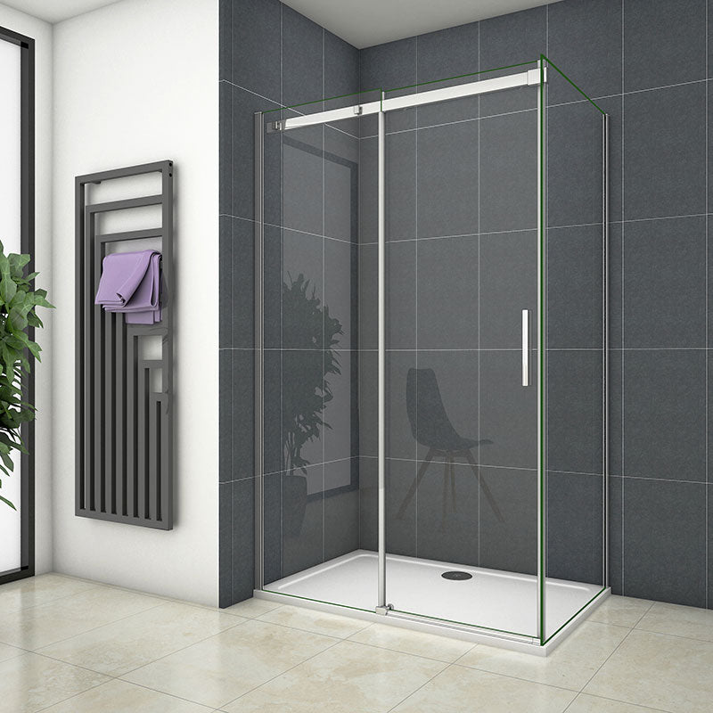 Duschkabine H.195cm Duschtür dusche Schiebetür Duschabtrennung ESG Sicherheitsglas - L.160 cm / mit Seitenwand L.100 cm