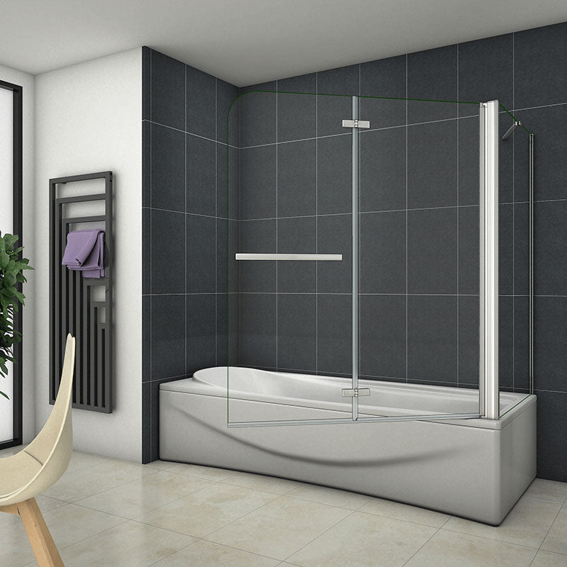 Duschabtrennung Badewannenaufsatz faltbar H.140 cm 6mm NANO Glas - L.120 cm / Seitenwand L.80 cm