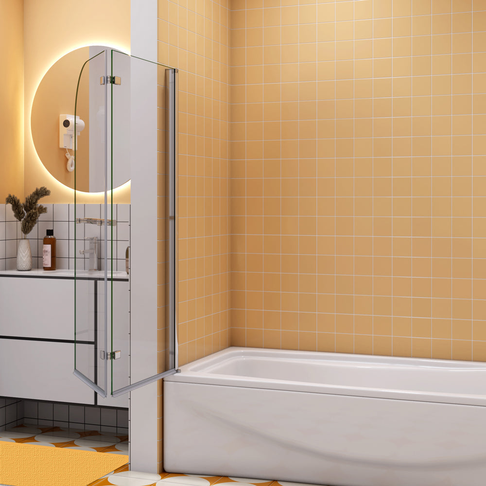 Badewannenaufsatz Duschwand für Badewanne 95 cm Chrom 6 mm NANO Glas H.140 cm