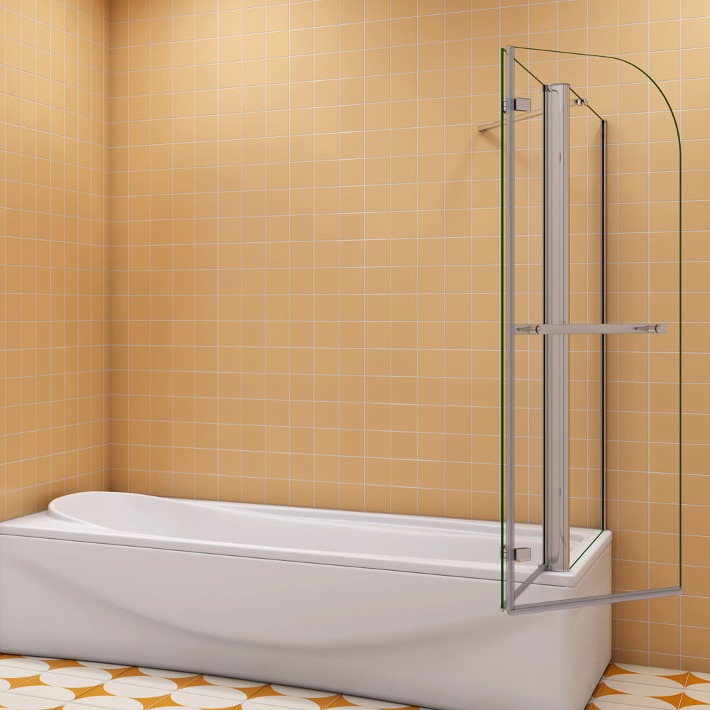 Badewannenfaltwand mit Seitenwand 95 cm Chrom Duschwand für Badewanne 6 mm NANO Glas H.140 cm
