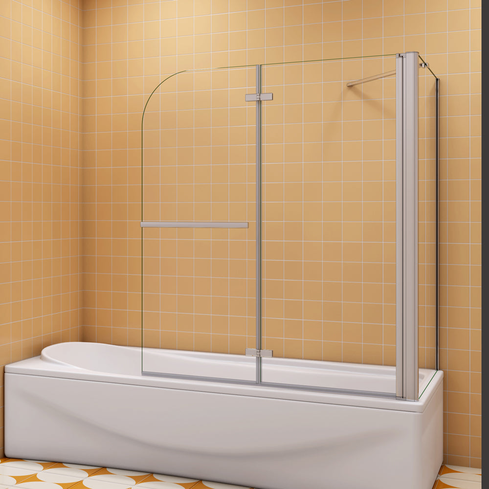 Badewannenfaltwand mit Seitenwand 6 mm NANO Glas 100 cm Chrom Duschwand für Badewanne H.140 cm