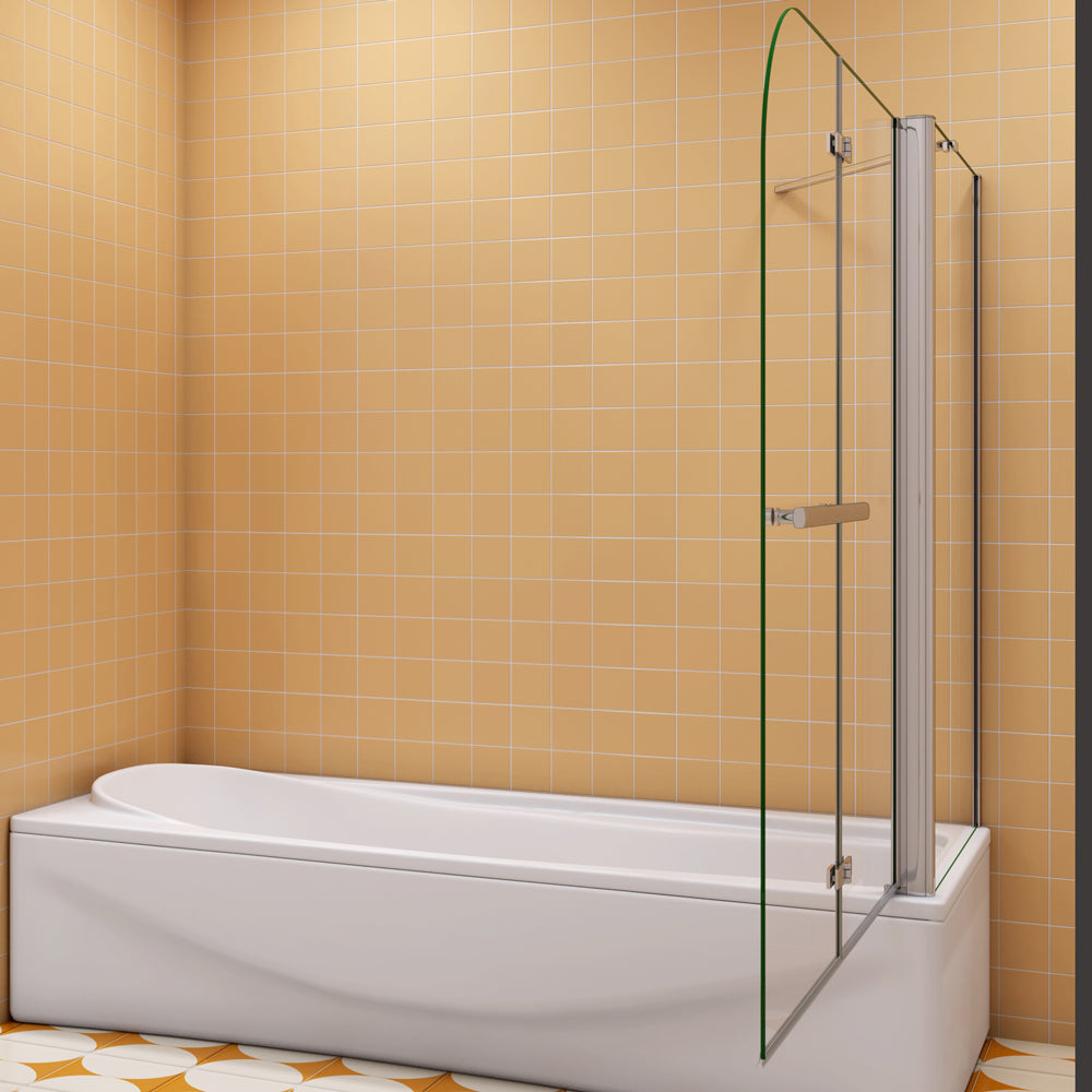 Badewannenfaltwand mit Seitenwand Duschwand für Badewanne 95 cm Chrom 6 mm NANO Glas H.140 cm
