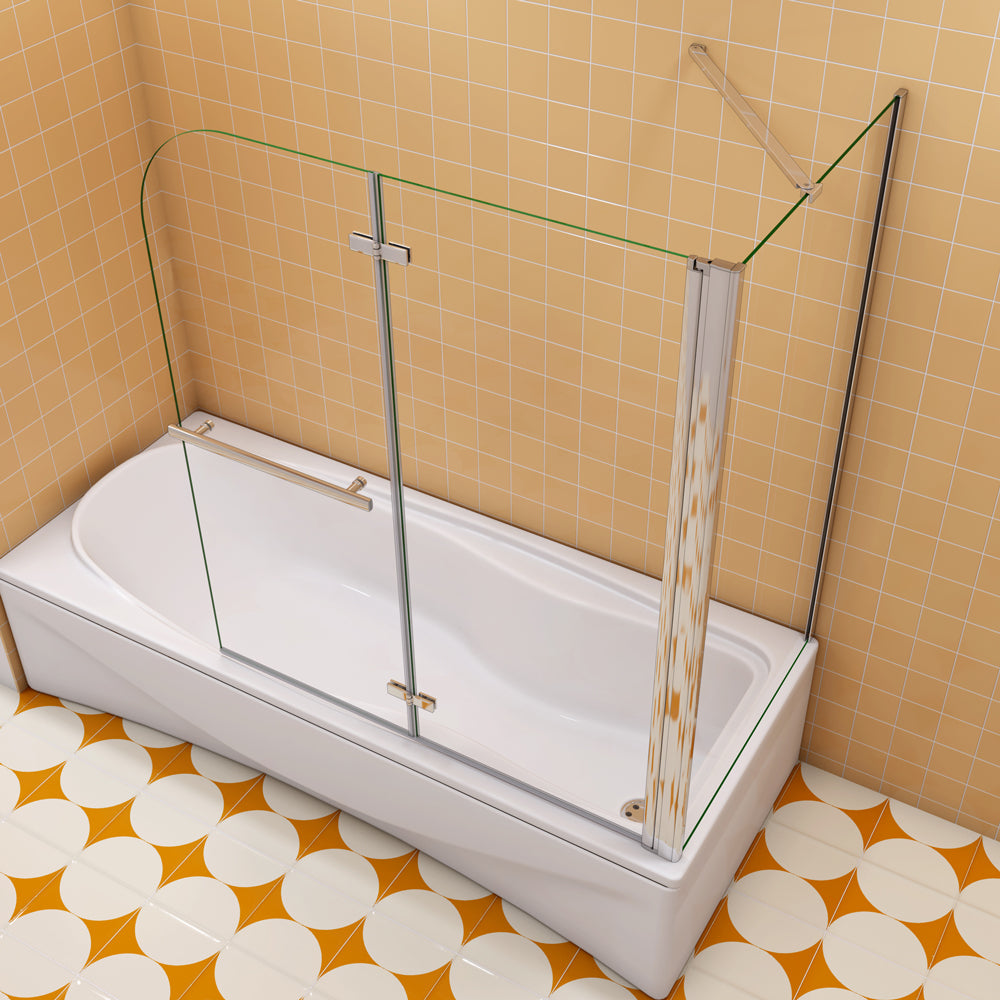 Badewannenfaltwand mit Seitenwand 95 cm H.140 cm Chrom Duschwand für Badewanne 6 mm NANO Glas