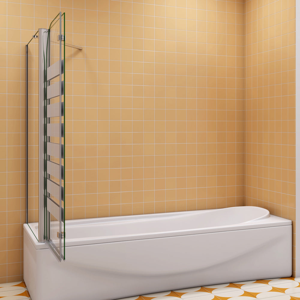 Badewannenfaltwand mit Seitenwand 120 cm Chrom Duschwand für Badewanne 6 mm NANO Glas H.140 cm