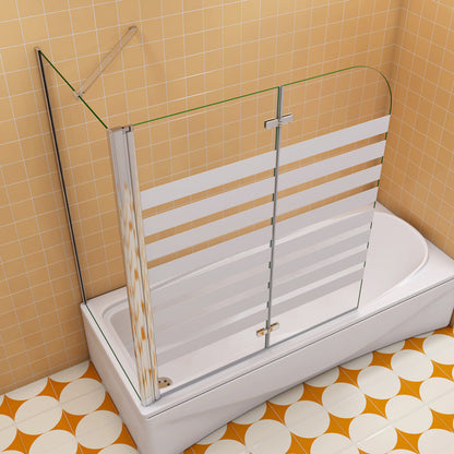 Badewannenfaltwand mit Seitenwand 120 cm H.140 cm Chrom Duschwand für Badewanne 6 mm NANO Glas