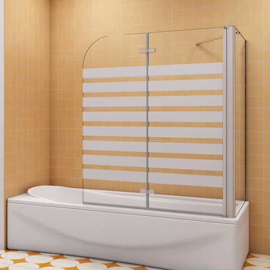 Badewannenfaltwand mit Seitenwand 6 mm NANO Glas 120 cm Chrom Duschabtrennung H.140 cm