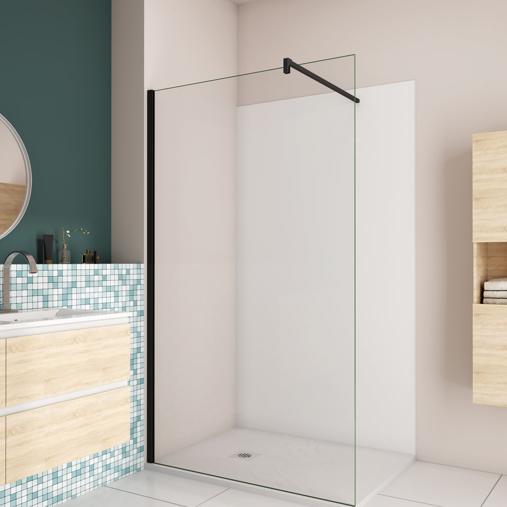 Duschtrennwand Dusche 110 x H.200cm 8mm NANO Glas mit B.120 x H.210cm Alu-verbundplatte Mattweiß Bad