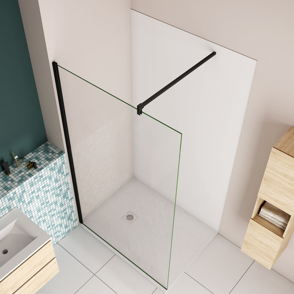 8mm NANO Glas Duschwand für Walk-in Duschen 110 x H.200cm  mit B.120 x H.210cm Alu-verbundplatte Mattweiß Bad