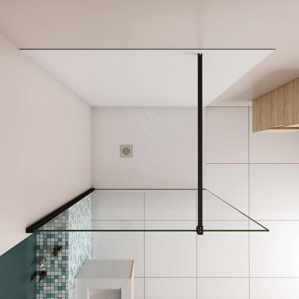 Festelement für WalkIn-Duschen 110 x H.200cm 8mm NANO Glas mit B.120 x H.210cm Alu-verbundplatte Mattweiß Bad