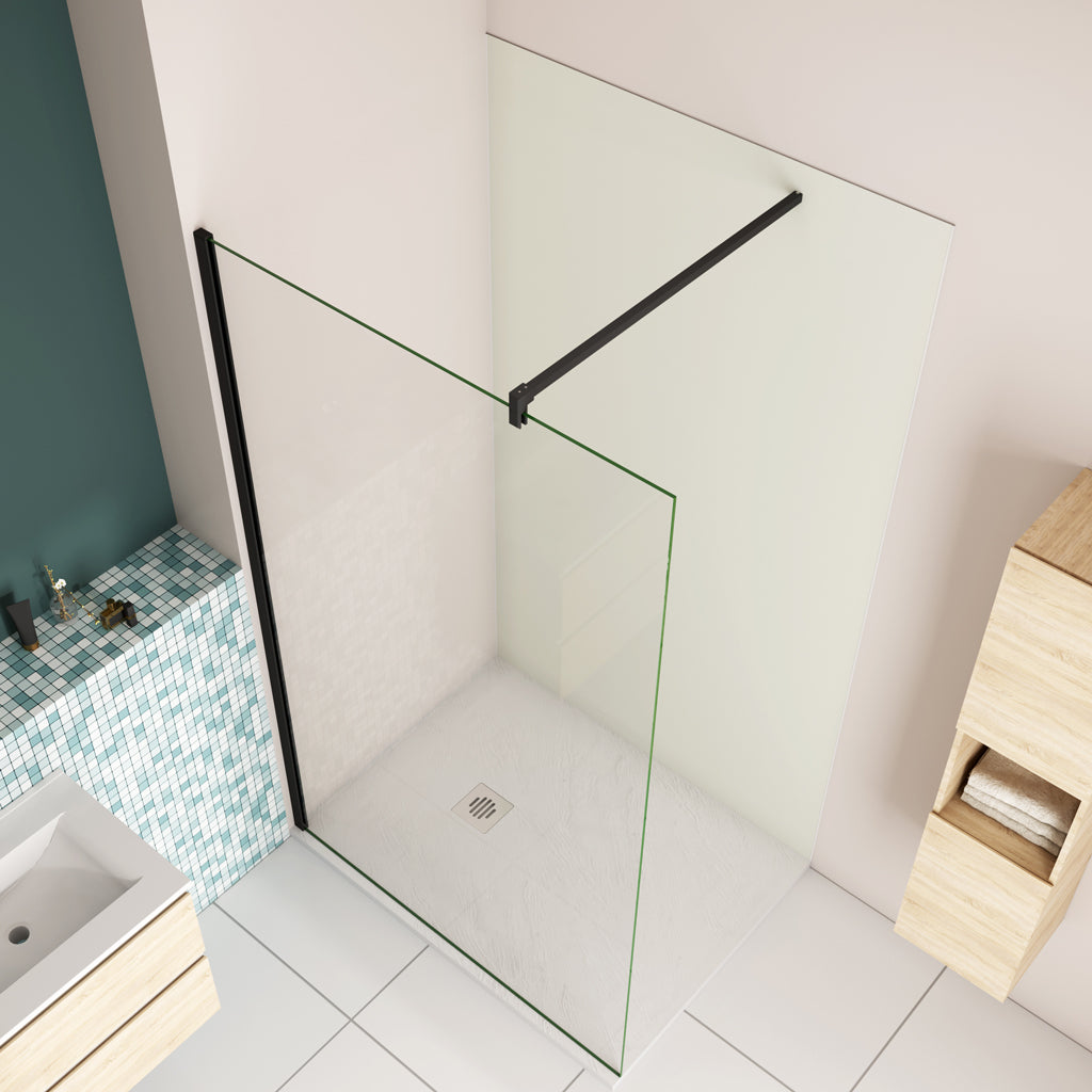 110 x H.200cm Walk in Duschwand Glas freistehend begehbare Dusche 8mm NANO Glas mit B.120 x H.210cm Alu-verbundplatte Elfenbeinweiß Bad