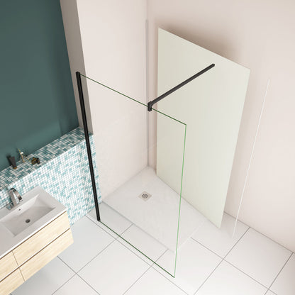 110 x H.200cm Walk In Duschwand 8mm NANO Glas mit B.120 x H.210cm Alu-verbundplatte Elfenbeinweiß Bad