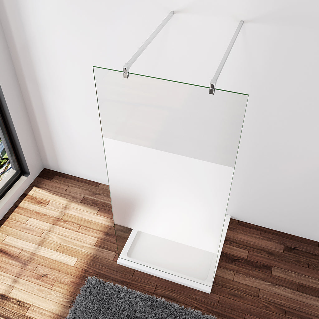 Duschabtrennung Duschwand Glaswand 107.7 x 200 cm 8mm Glas mit Glasschutzfolie Stabistange 140 cm Duschhaus