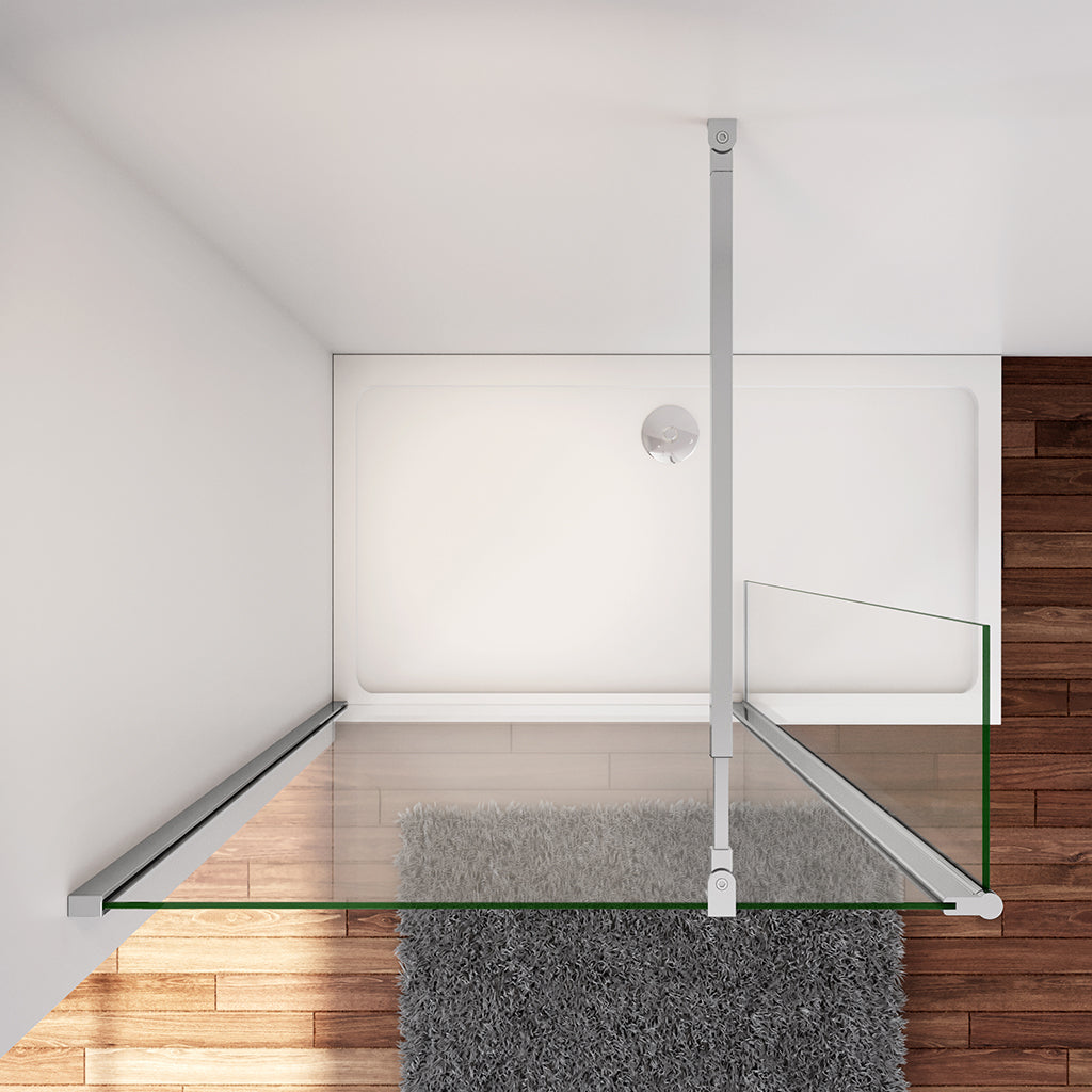 Walk In Duschwand Dusche 130+40 x H.200 cm 8mm NANO Glas Aluminium Stabistange 73-120 cm Duschhaus