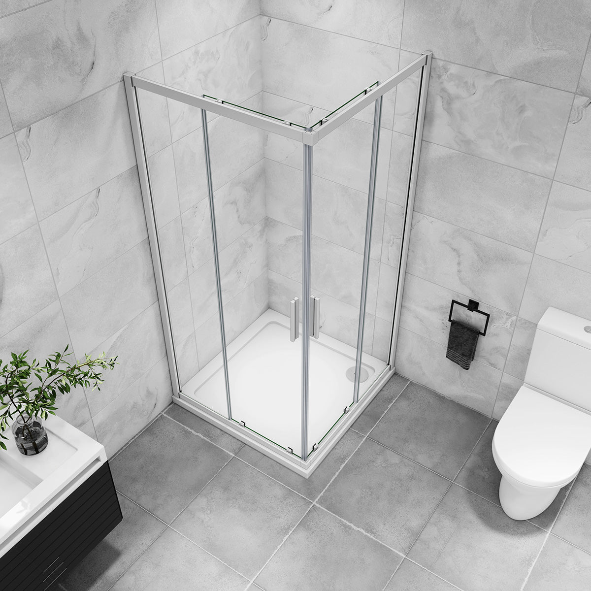Eckeinstieg Dusche Duschabtrennung 100x100 cm Höhe 185cm Glas Gerahmte